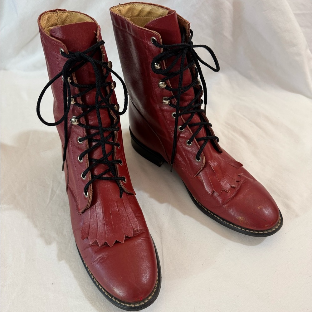 Vintage ACME Red Leather Lace-Up Boots